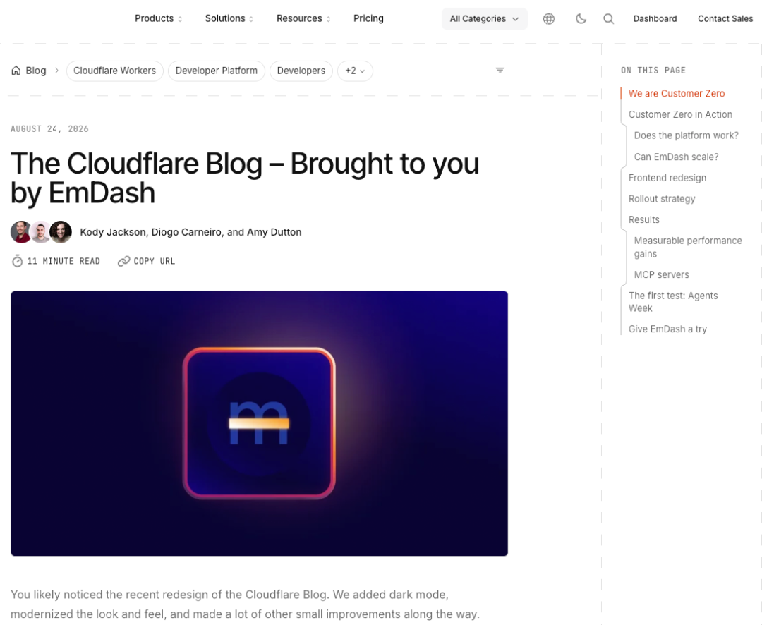 Cloudflare 官方博客迁移到 EmDash 的公告