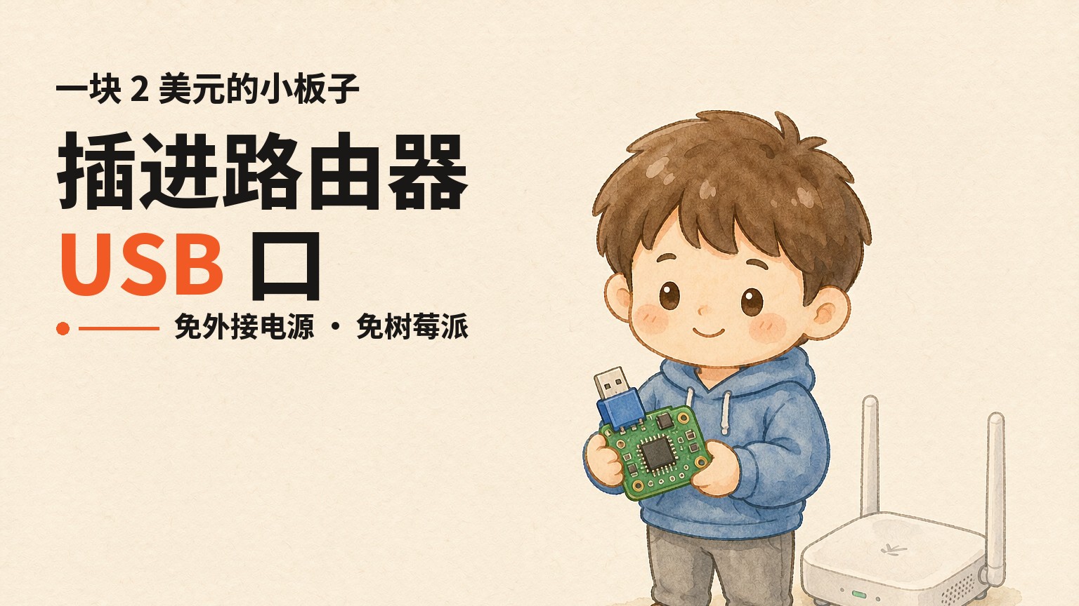 一块 2 美元的小板子，插进路由器 USB 口
