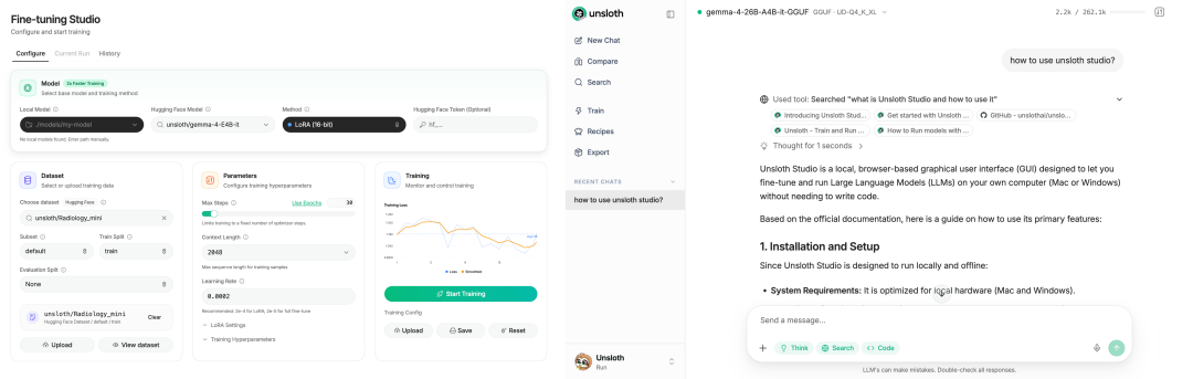 Unsloth Studio 的 Web UI 界面