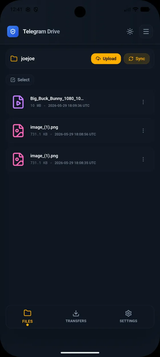 Telegram Drive 安卓端文件列表