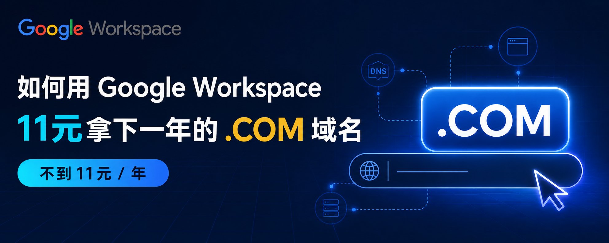 如何用 Google Workspace 11 元拿下一年的 .COM 域名